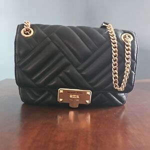 Michael Kors Black and Gold Crossbody Bag with Quilted Design